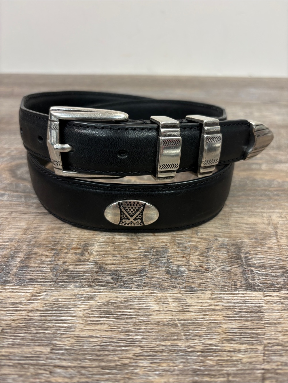Danbury PGA Black Leather Concho Belt Silver Western Hardware